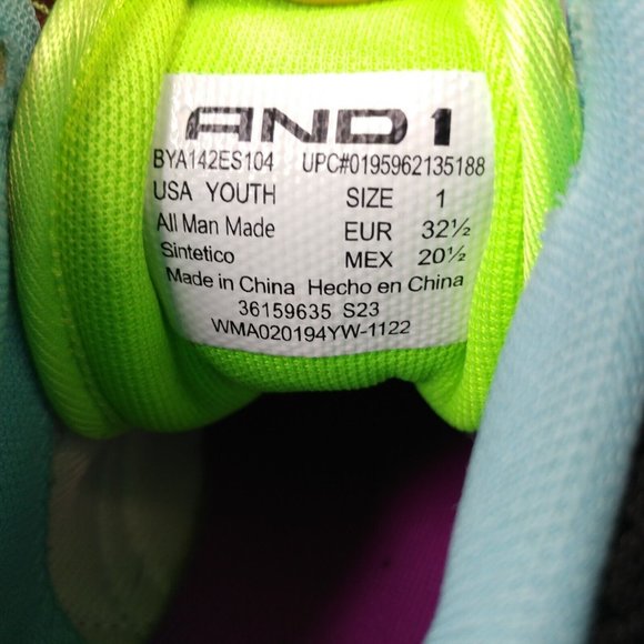 AND1 Girls Shoes Size 1Y Pre School Kids Basketball Sneakers White Black Blue - Picture 3 of 10